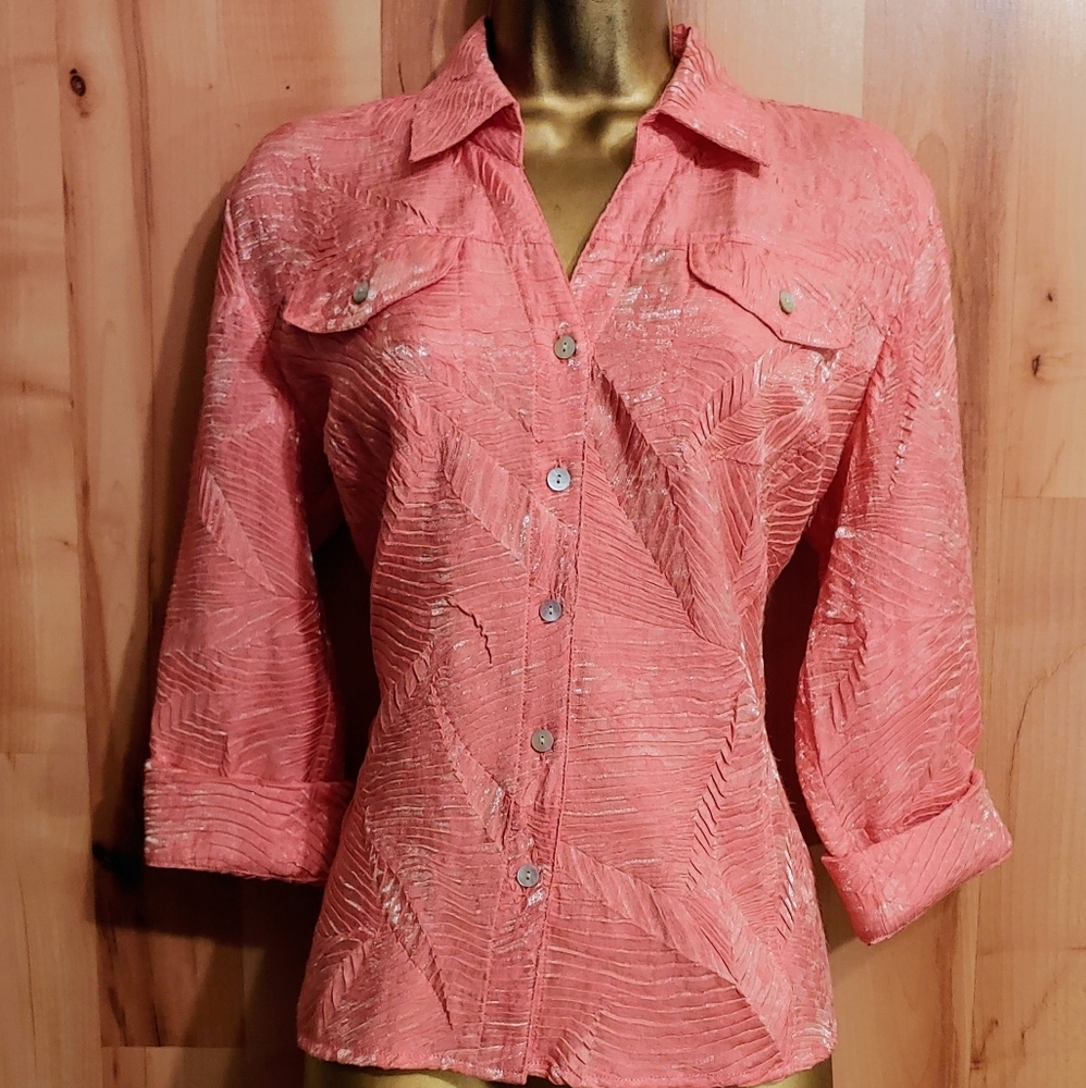 Scott Taylor Petite Large Buttonfront Blouse Pink